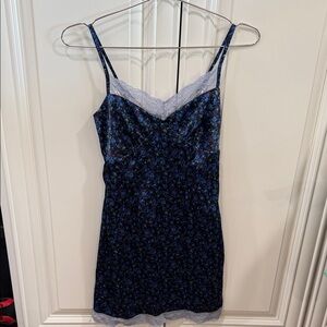 Wild Fable Blue Floral Chemise with Lace Trim